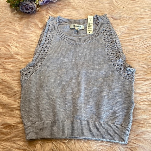 NWT Madewell Crochet-Trim Crop Sweater Tank in Distant Peri sz XS - Picture 2 of 11